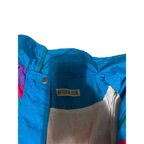 Vintage Natural Issue Women's Large Bright Retro 90s Windbreaker Jacket Zip Up - Picture 6 of 6